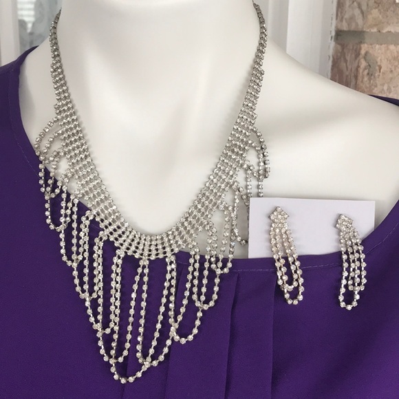 Jewelry - Diamond/Crystal Costume Necklace and Earrings